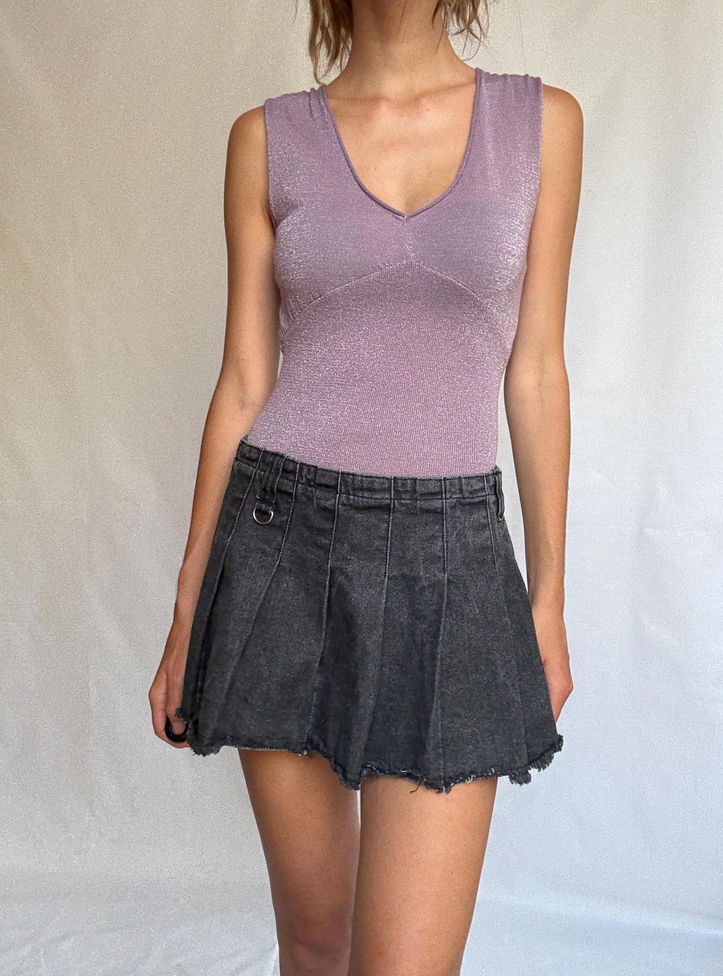 Vintage Pedro del Hierro Glitter Knit Top – Silver Lilac Camisole – Y2K Party Vibes