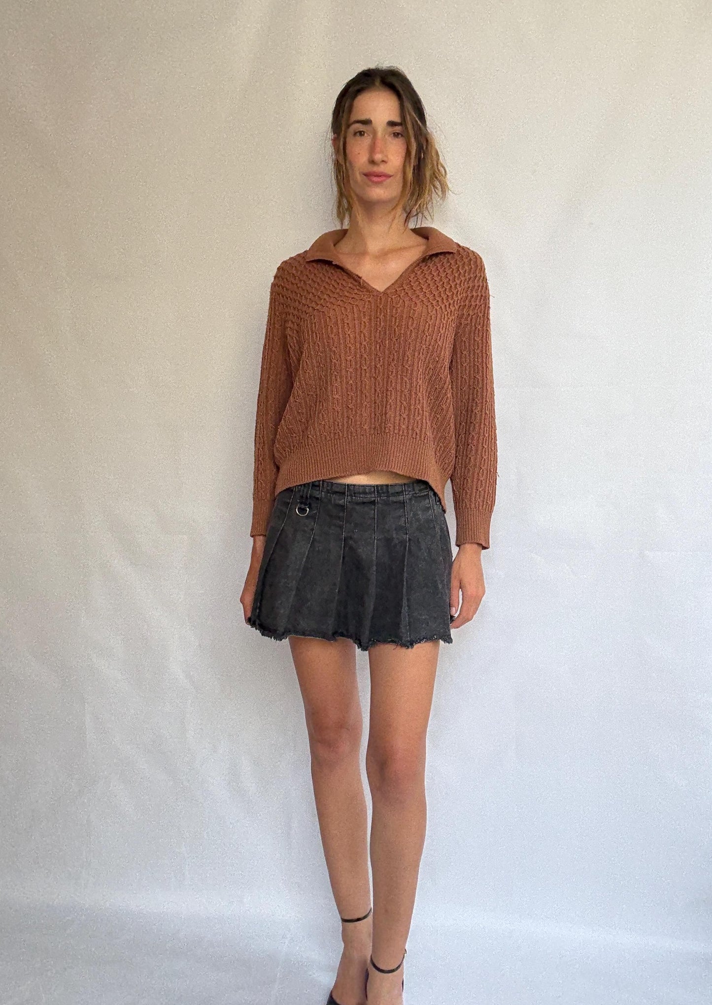 Vintage Escorpion Knit Jumper – Brown Cable Pullover – Academia Aesthetic Sweater