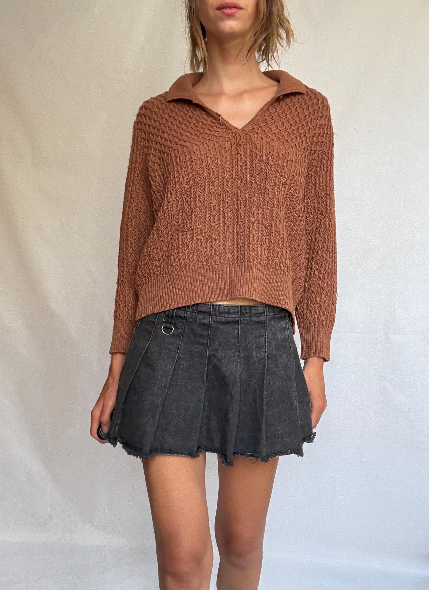 Vintage Escorpion Knit Jumper – Brown Cable Pullover – Academia Aesthetic Sweater