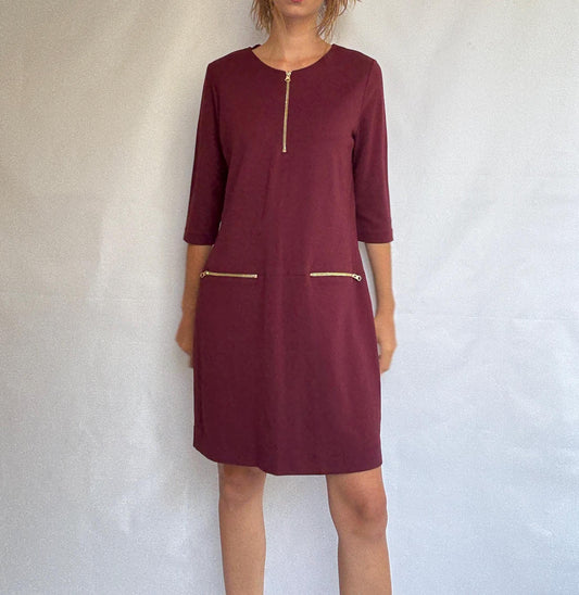 NWT Escola Burgundy Zipper Dress – Made in Spain, Size DE 46 - XXL - 3XL