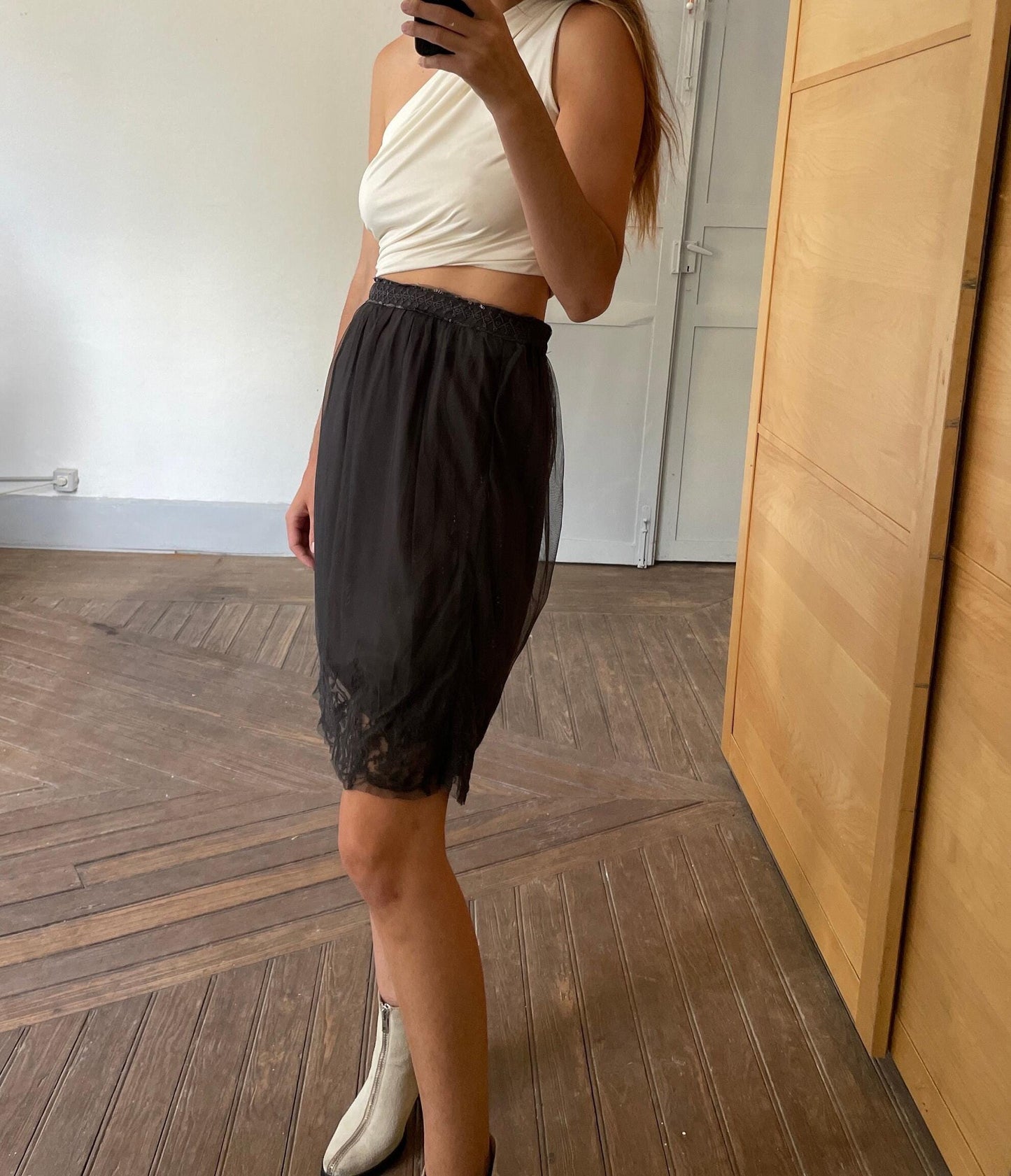 Lace black sequin embellished skirt, Romantic Noa Noa summer skirt
