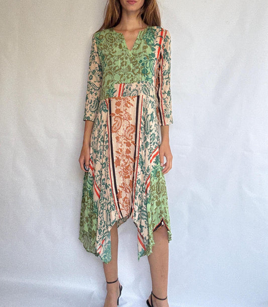 Boho Desigual Long Dress with Metallic Thread – Perfect colourful long summer dress,