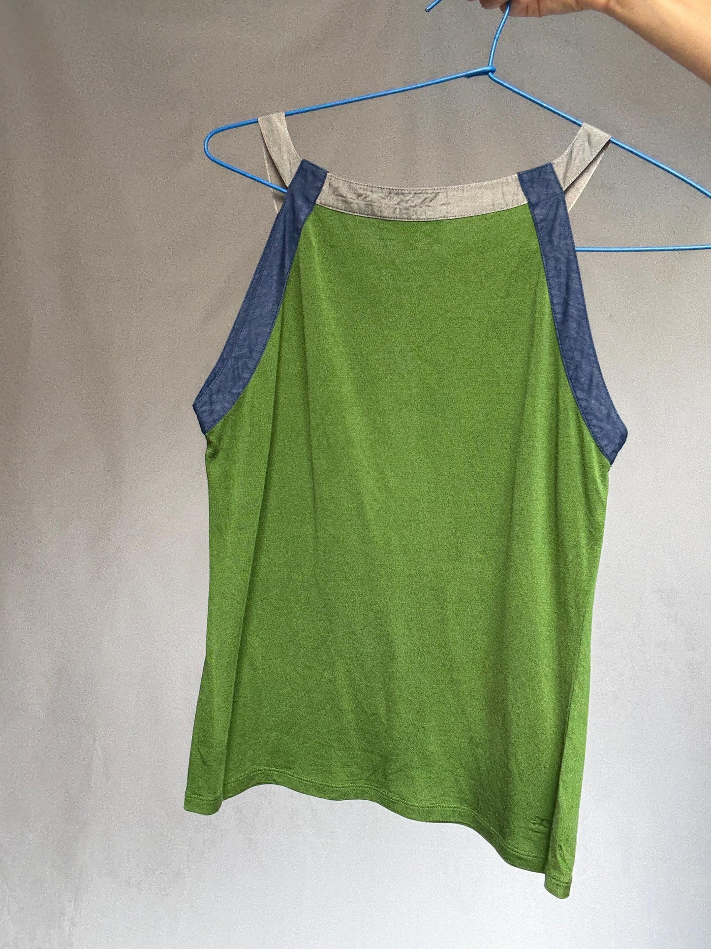 Y2K Adolfo Dominguez Green Racer Cami | Sporty Minimalist Striped Tank | Indie Sleek Fit | Size S
