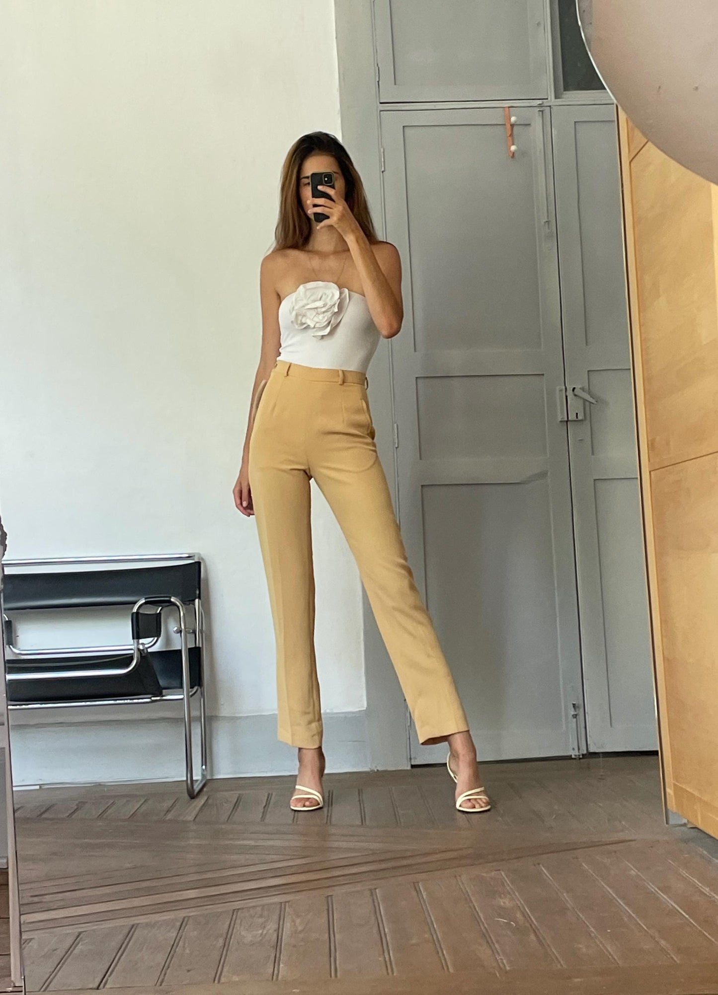 Vintage Yellow Charlot High-Waisted Pants, Size Small S/36, Tailored Straight-Leg Trousers for Women, Elegant Retro Style clothing, Size S