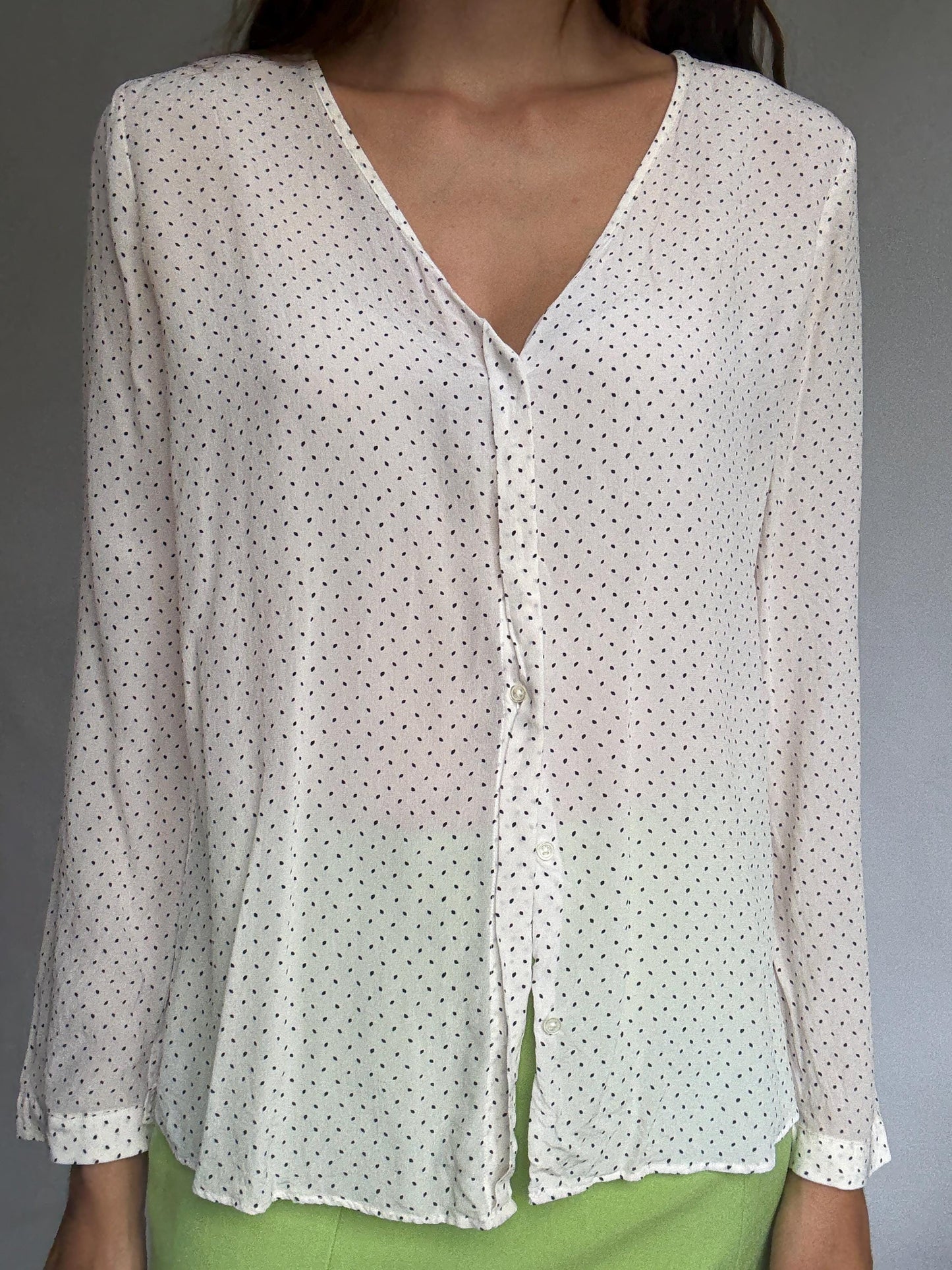 Massimo Dutti white blouse EUR 42 – minimalist polka dot button-up – soft draped fit – feels like viscose or polyester