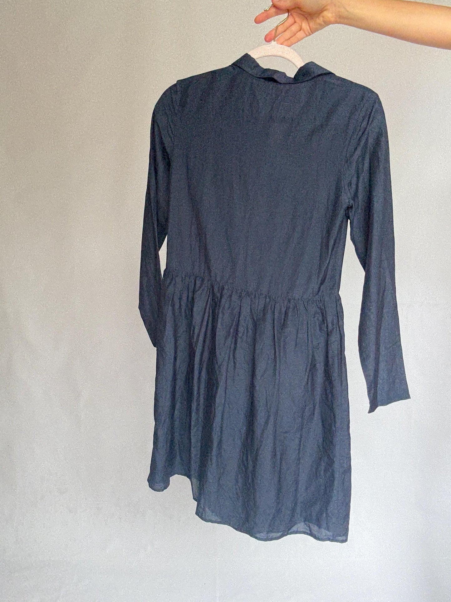 Luxury Uterqüe Navy Blue Mini Dress – Casual chic Silk Cotton Blend shirt dress, Preppy woman designer clothing – Size S