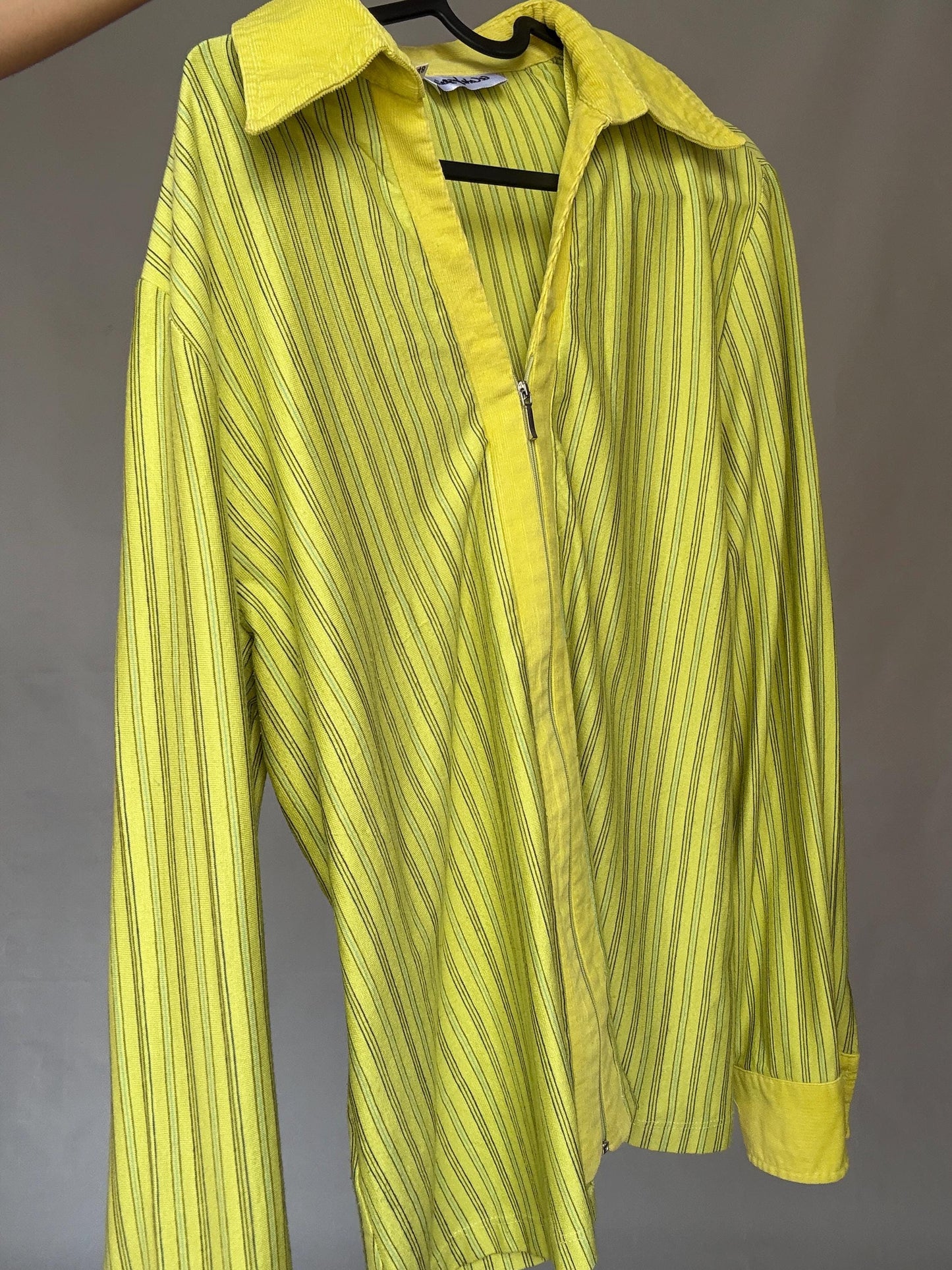 Y2K Lime Zip Shirt | Vintage Green Striped Zip-Up Blouse | 2000s Paris Hilton Meets Indie Sleaze Energy