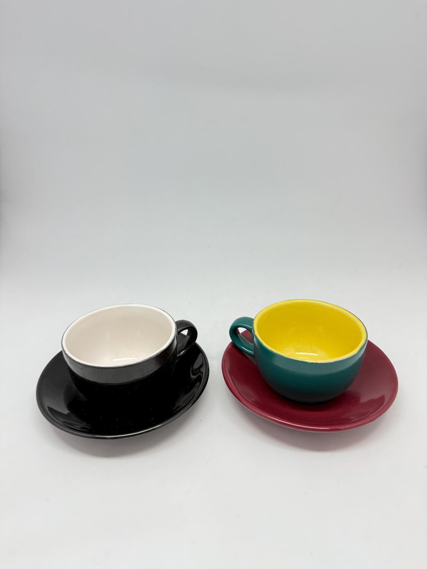 Colorful Ceramic Espresso Cups with Saucers – Set of 2, Retro Coffee Cups, 5cm Tall, Vintage Modern Style
