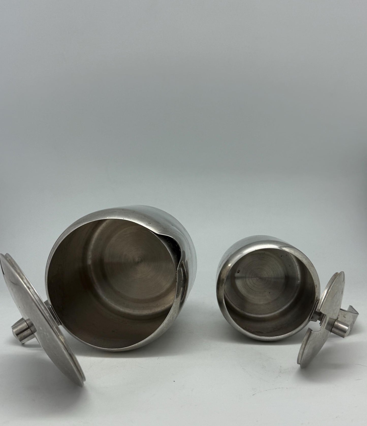 Vintage Ibili Stainless Steel Milk and Sugar Set — fabric close-up