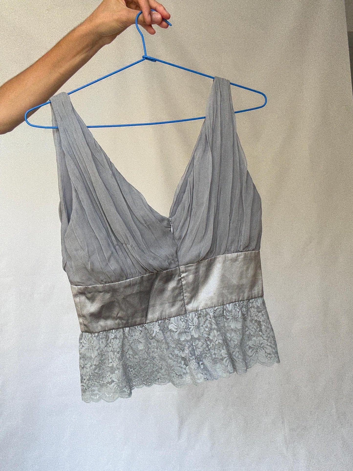 90s vintage Limited Edition Zuhair Murad for MNG Grey Silk Lace Camisole, Size M - L