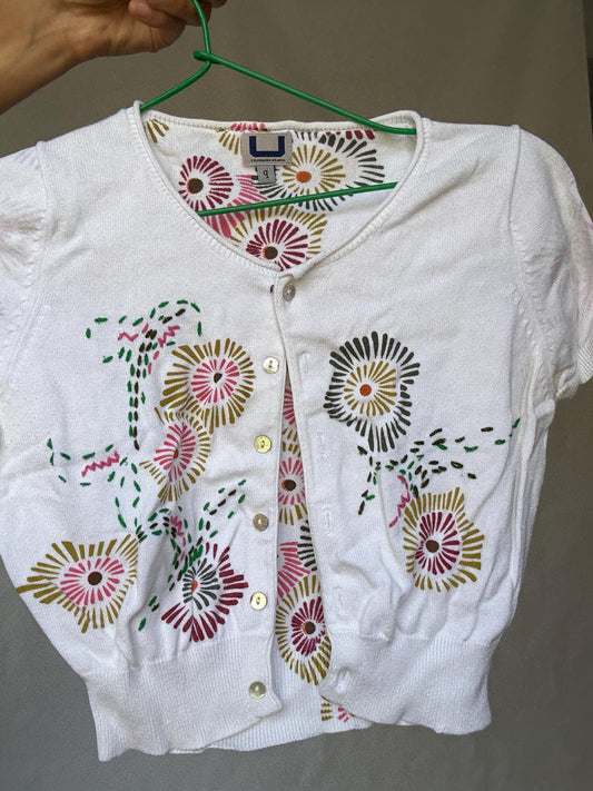 Vintage Floral Cotton Cardigan With Pearl Buttons — detail