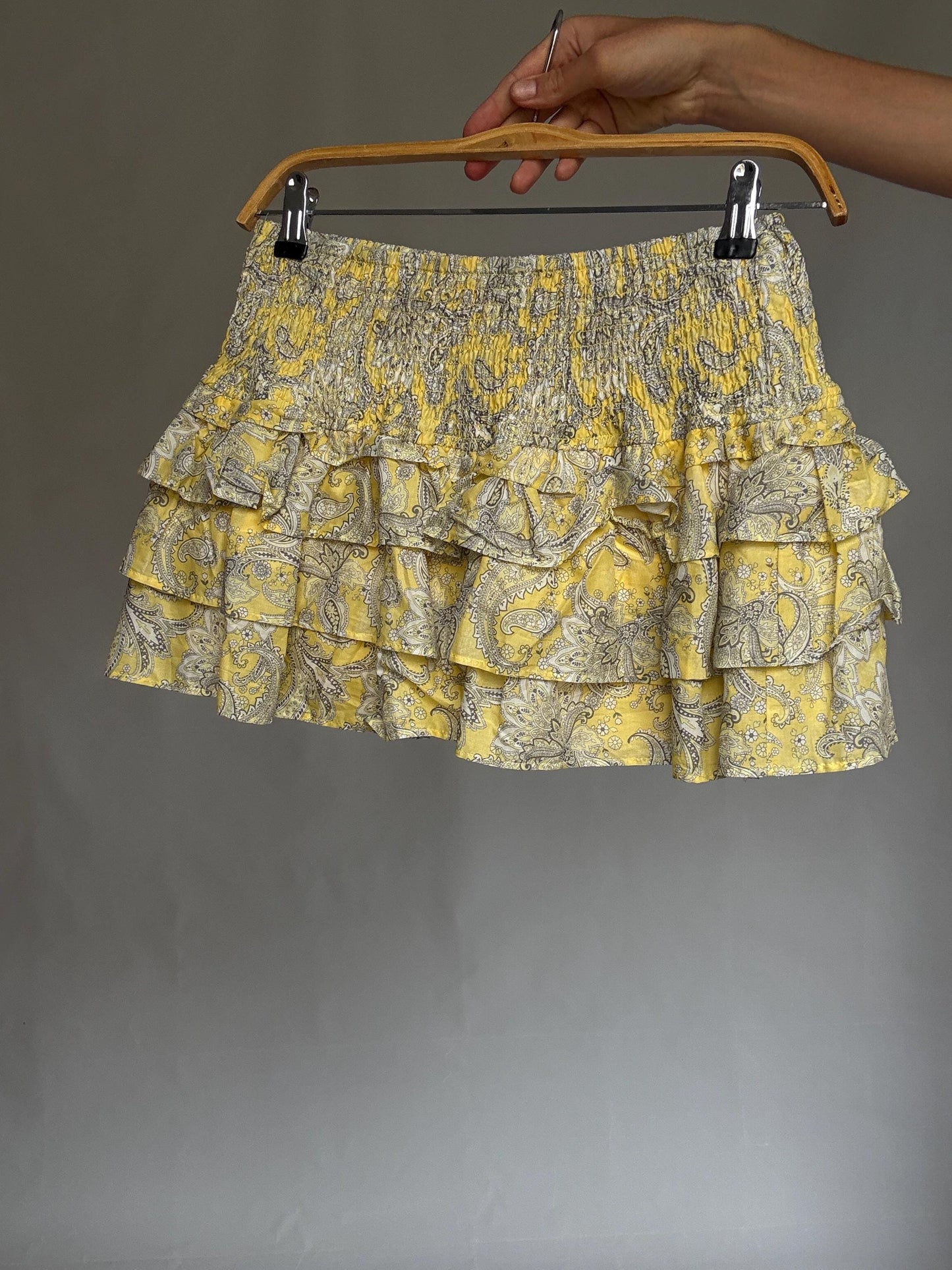Y2K Ruffle Mini Skirt • Baby Yellow Paisley Print • Coquette Balletcore Summer Skirt XXS