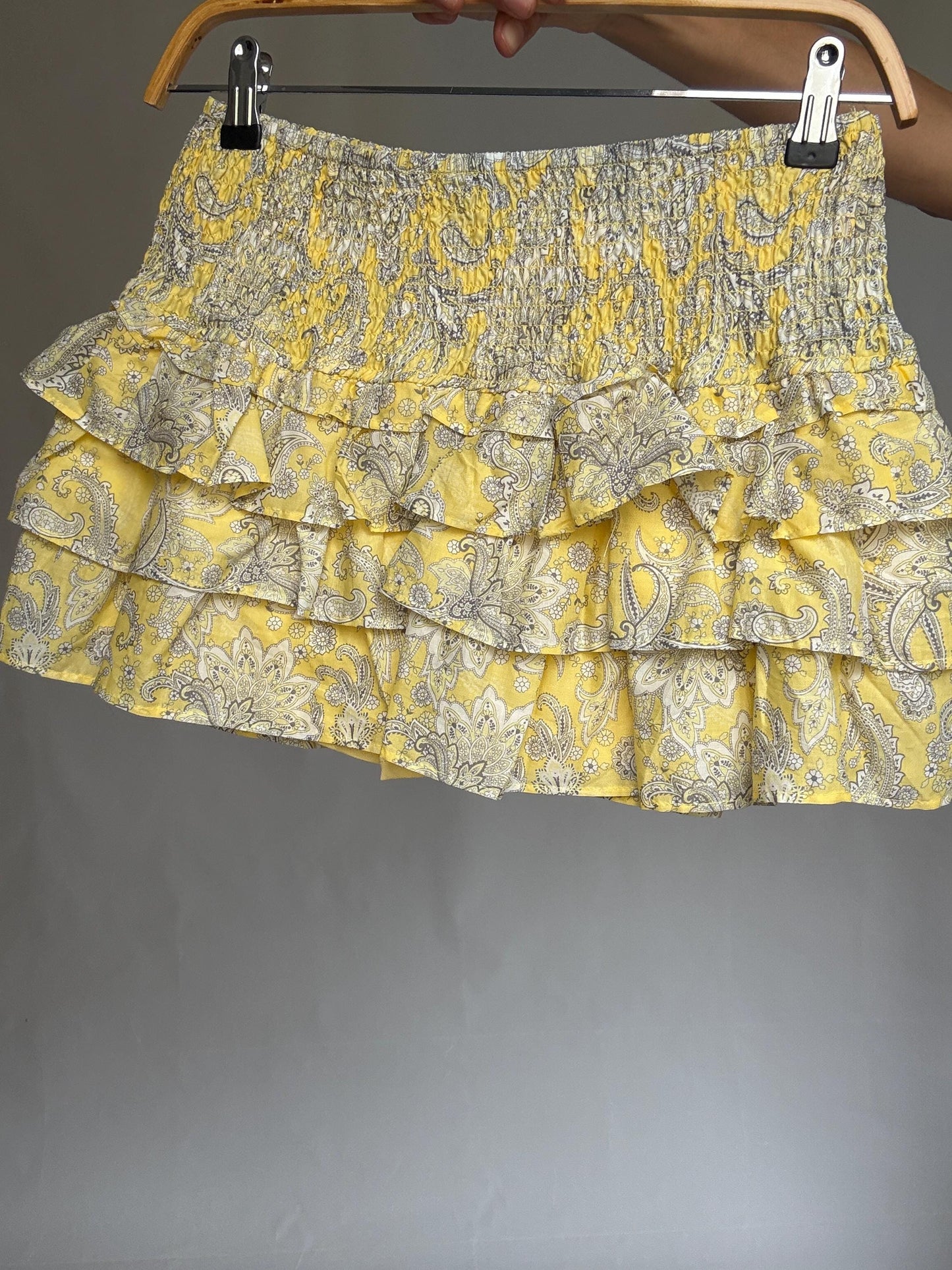 Y2K Ruffle Mini Skirt • Baby Yellow Paisley Print • Coquette Balletcore Summer Skirt XXS