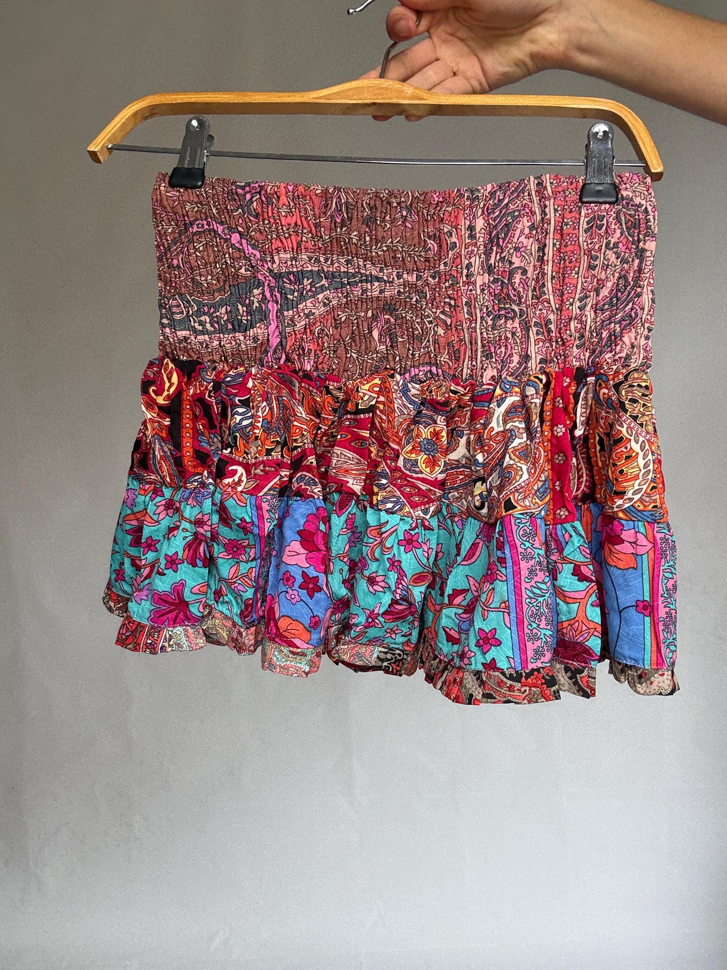 Boho Silk Ruffle Mini Skirt • Festival Girlcore • french european girl Style Size : XXS - XS