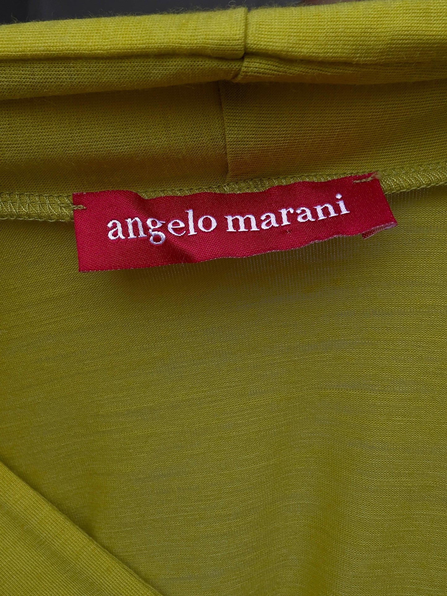 Angelo Marani top size 44 – stretch wool blend long sleeve V-neck fitted blouse in acid green minimalist Italian vintage style