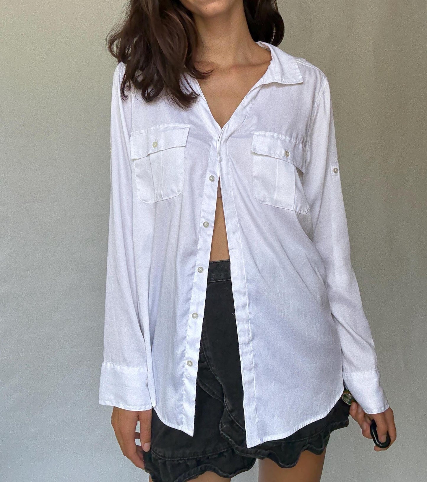 Calvin Klein Jeans white button-up shirt M | shiny front jersey back | Men long sleeve designer clothing