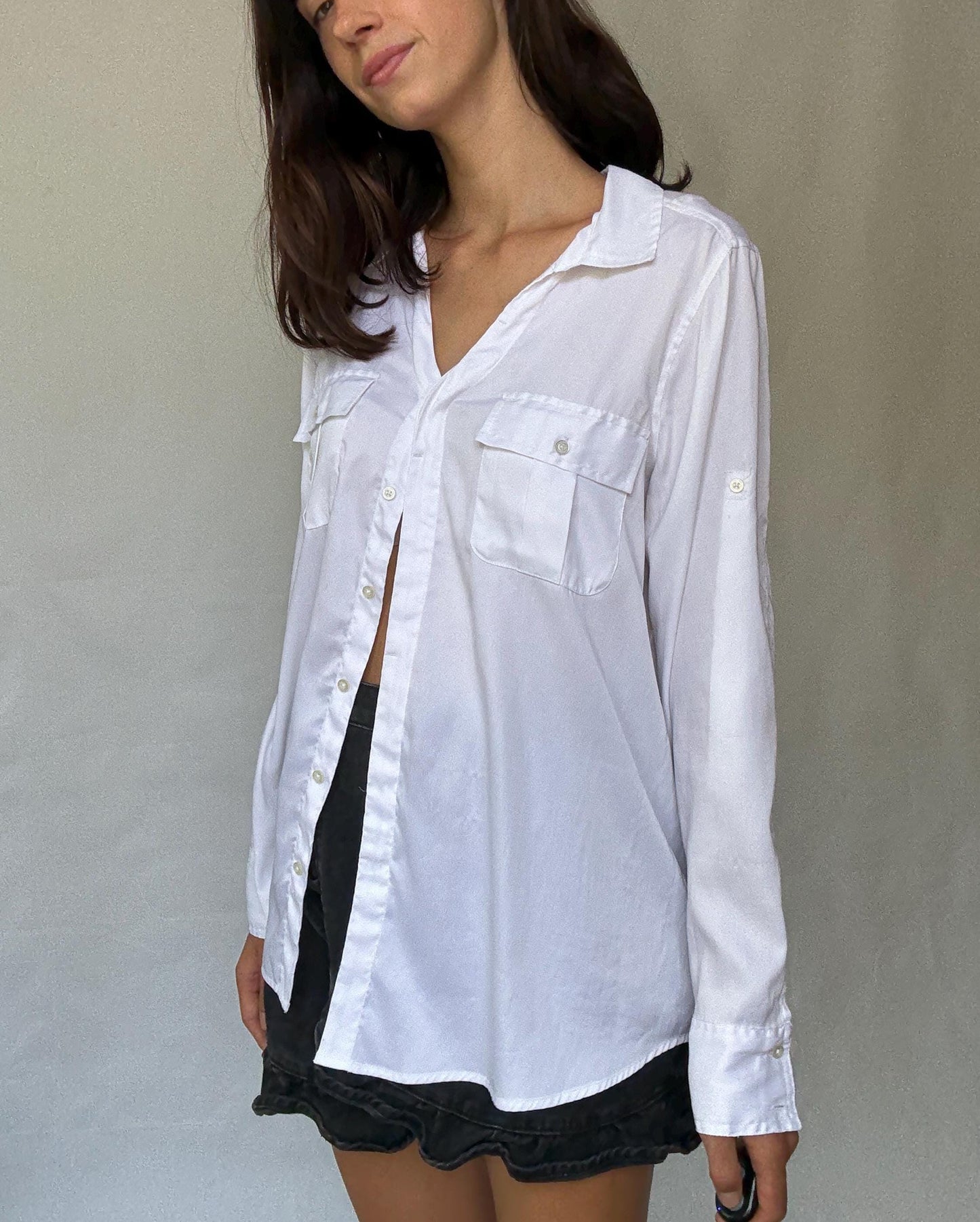 Calvin Klein Jeans white button-up shirt M | shiny front jersey back | Men long sleeve designer clothing
