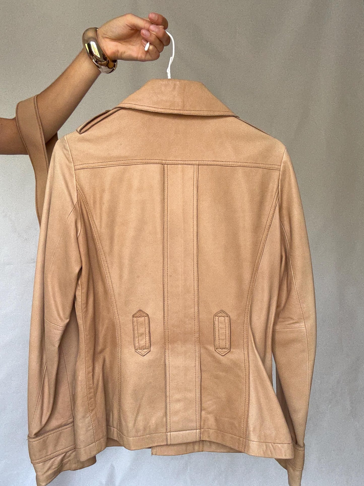 Cortefiel leather jacket S, genuine leather safari jacket, zebra lining fitted blazer, belted fringe tan jacket, western style coat