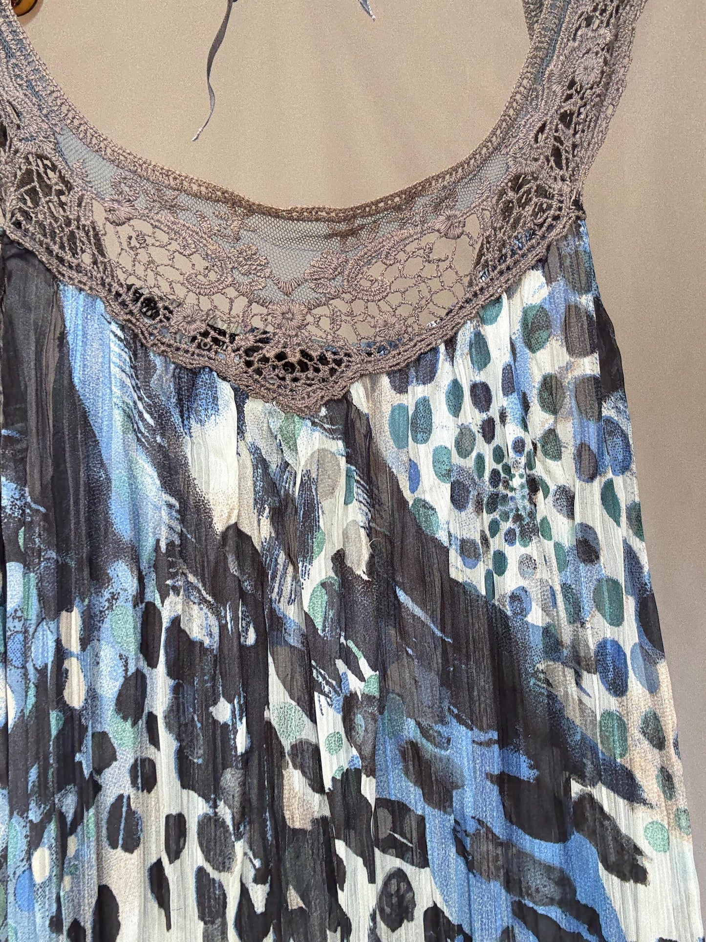 Vintage Sheer Cotton Button-Up Shirt – 70s Geometric Print Blouse, classic relaxed fit, breathable casual top, Size S