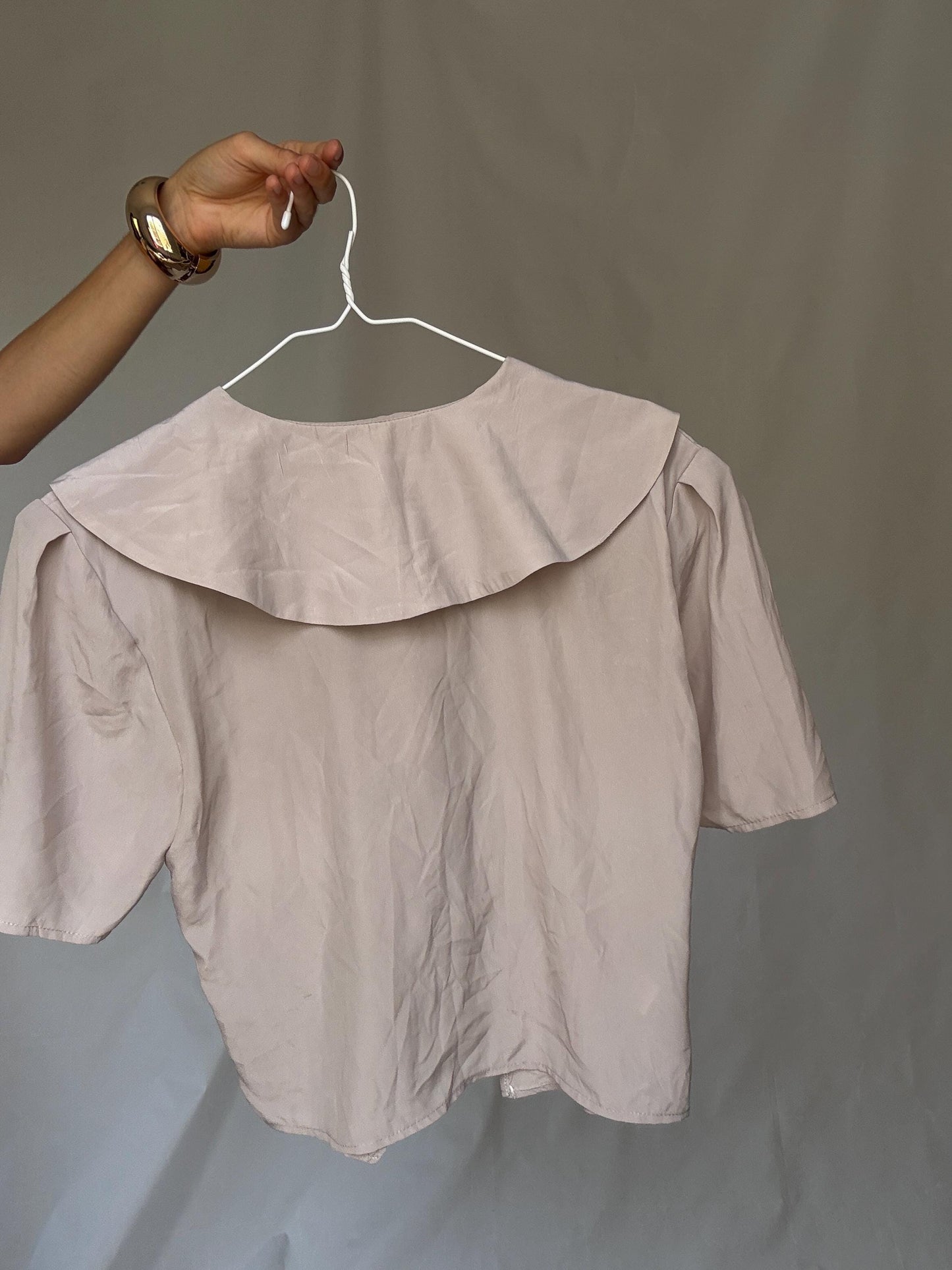Vintage Delphi of London blouse – pale mauve double-breasted top with sailor collar UK size M