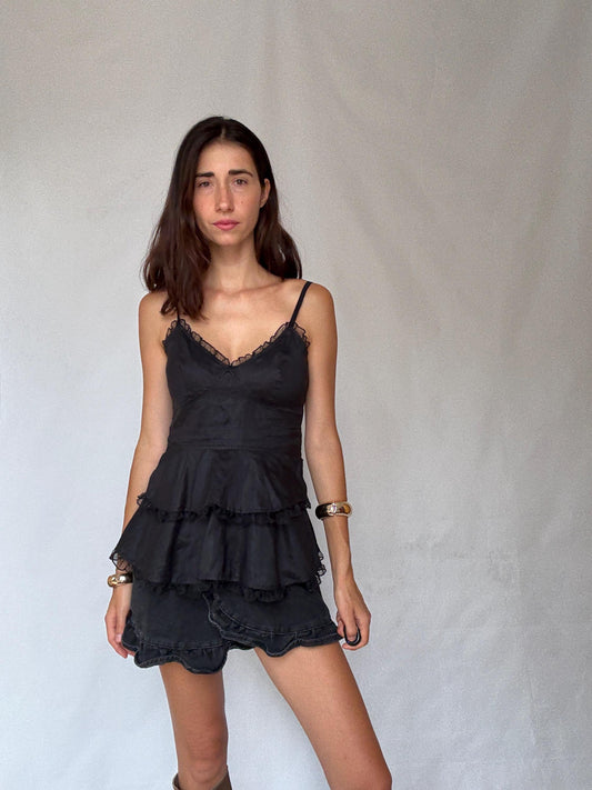 Luxurious Black Rami Preppy V-Neck Camisole — detail