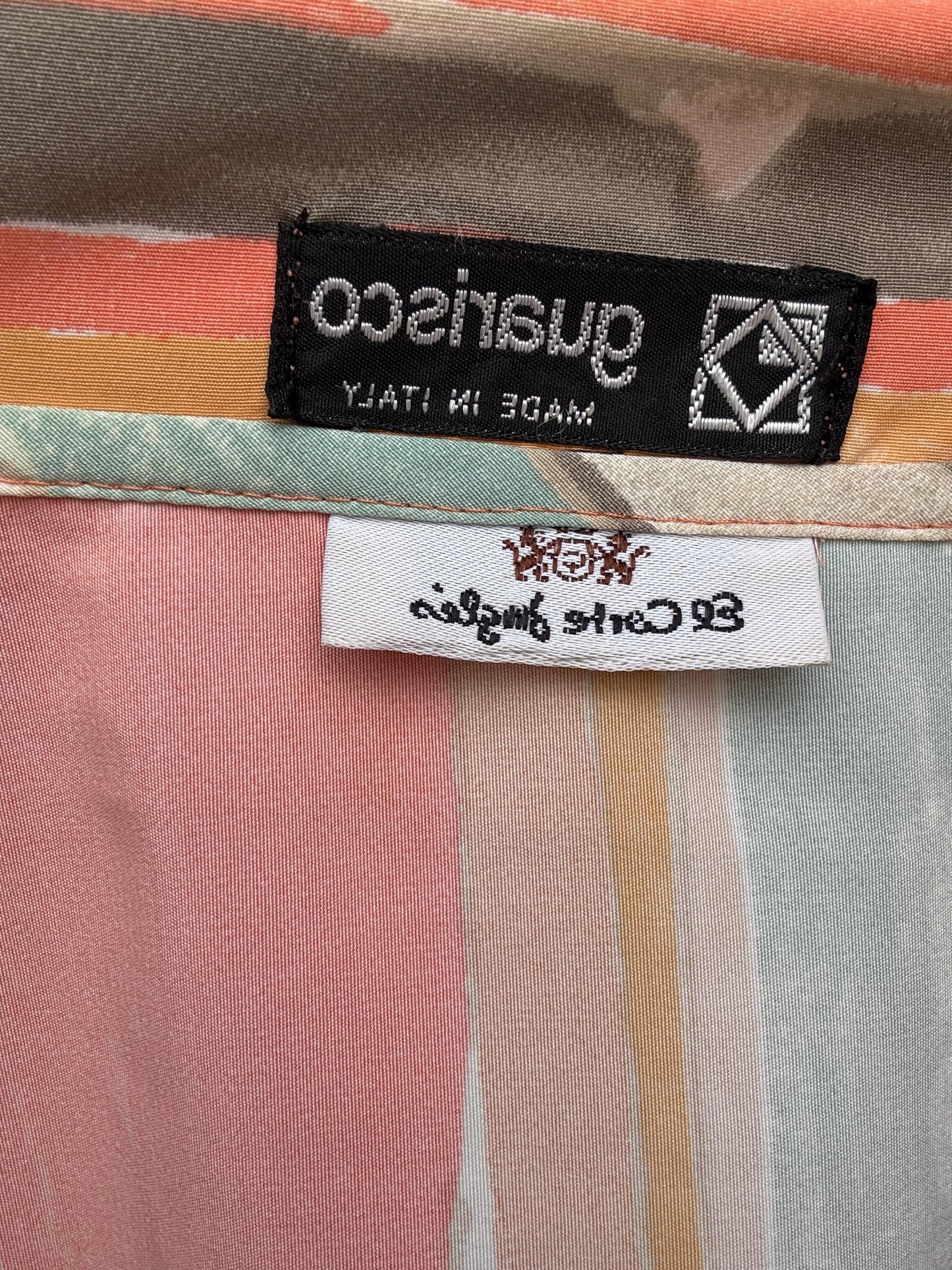 Vibrant Vintage Short-Sleeve Button Front Blouse Italy-Made Art Deco Pastel Stripe Indie Sleaze Style for Retro Wardrobe