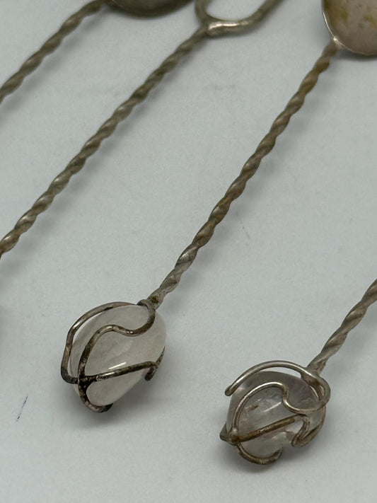 Vintage Silver Cocktail Spoons with Gemstone Ends — detail