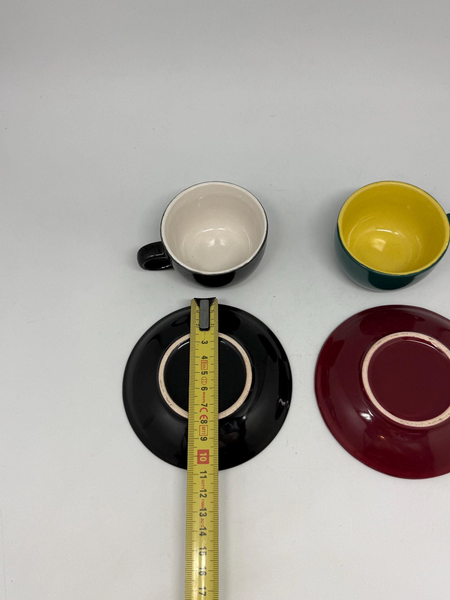 Colorful Ceramic Espresso Cups with Saucers – Set of 2, Retro Coffee Cups, 5cm Tall, Vintage Modern Style