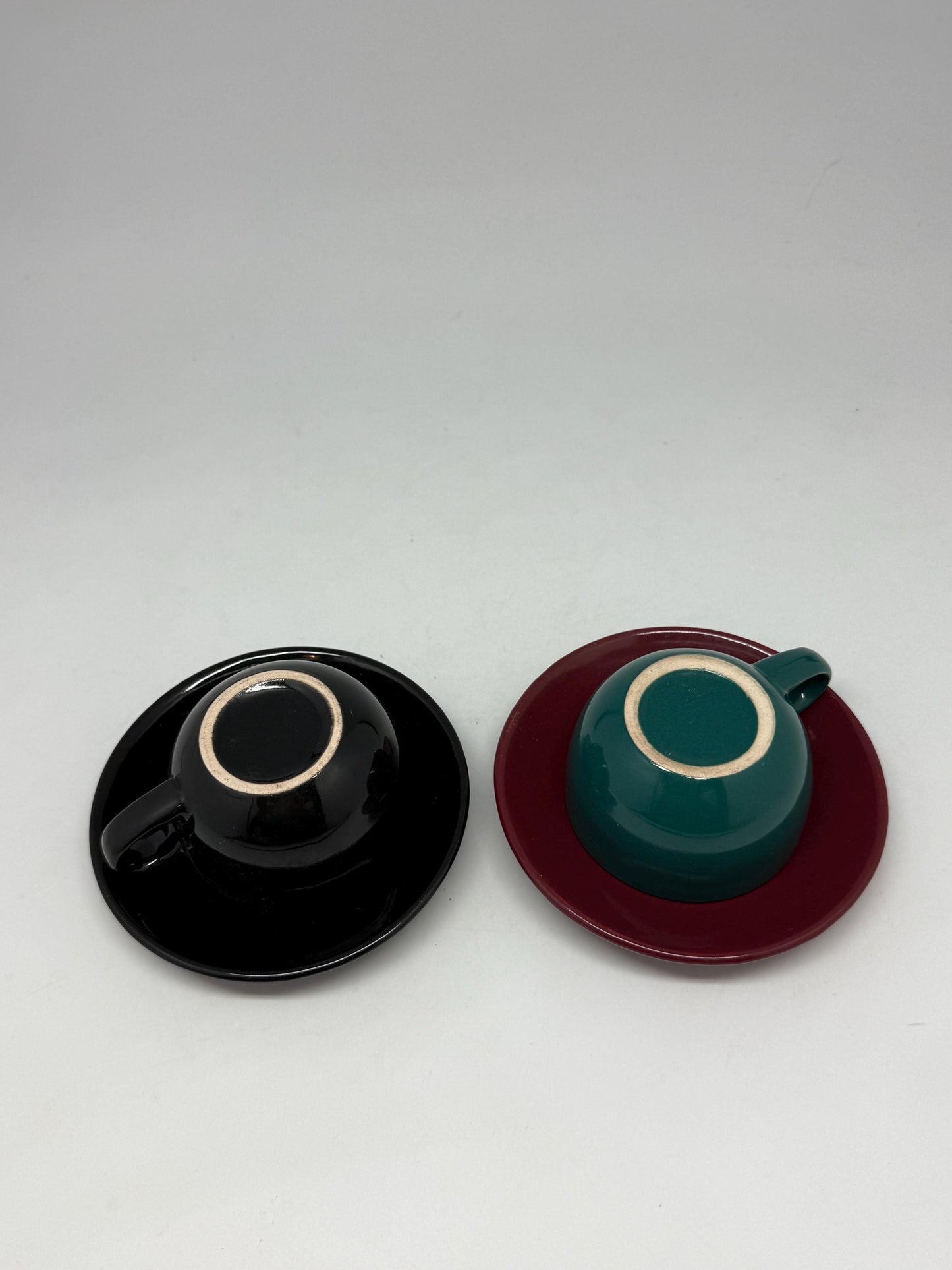 Colorful Ceramic Espresso Cups with Saucers – Set of 2, Retro Coffee Cups, 5cm Tall, Vintage Modern Style