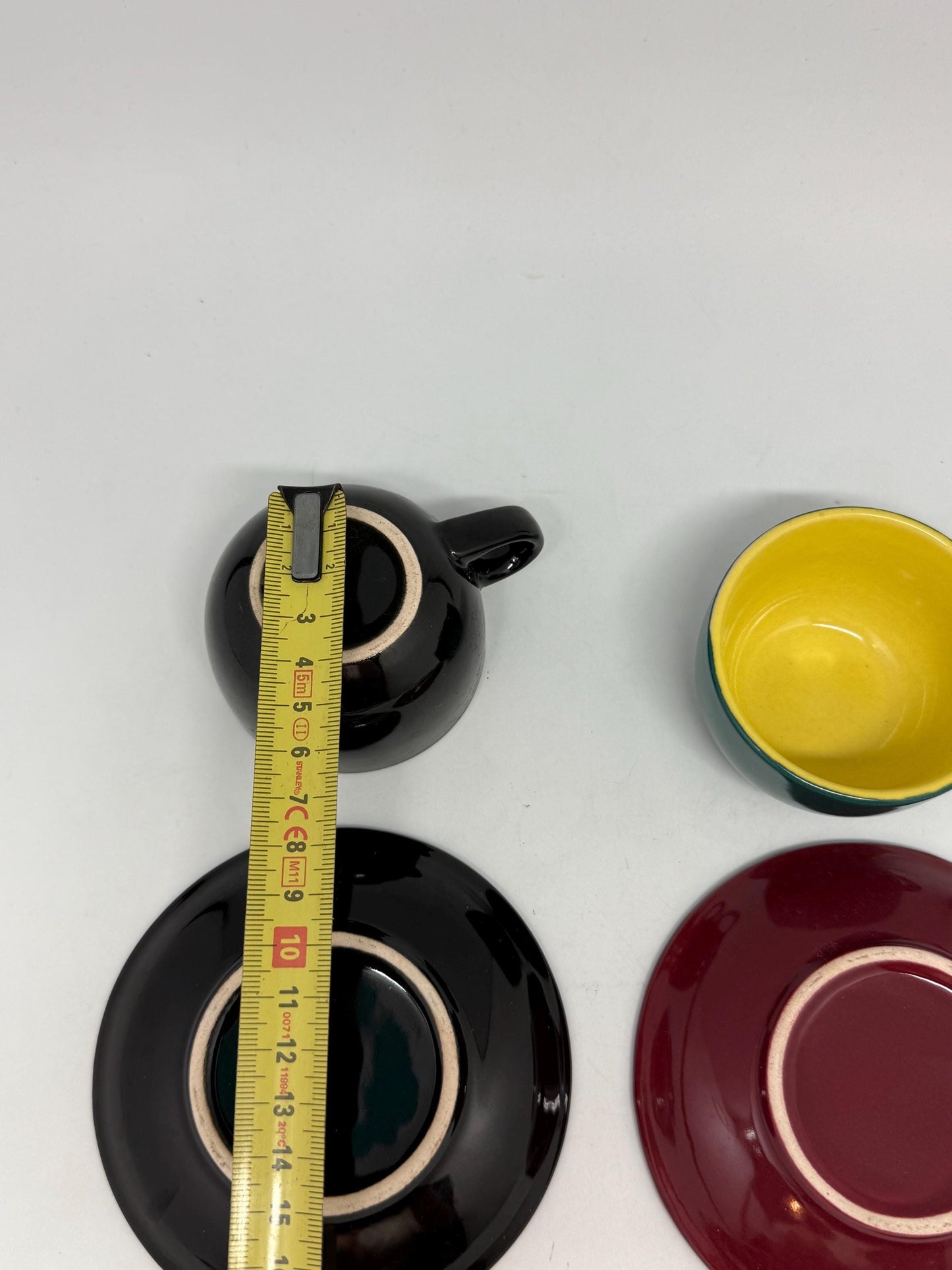 Colorful Ceramic Espresso Cups with Saucers – Set of 2, Retro Coffee Cups, 5cm Tall, Vintage Modern Style