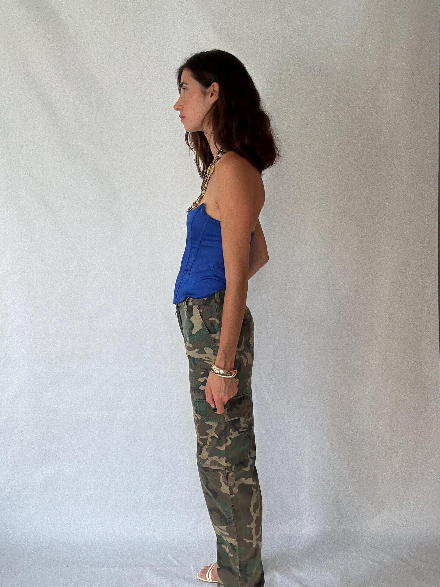 Vintage Y2K Cargo Pants in Camouflage Cotton Blend – Inspired by Christina Aguilera's Iconic Streetwear Aesthetic – Size Large