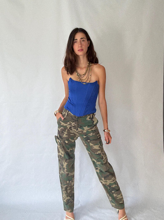 Vintage Y2K Cargo Pants in Camouflage Cotton Blend – Inspired by Christina Aguilera's Iconic Streetwear Aesthetic – Size Large