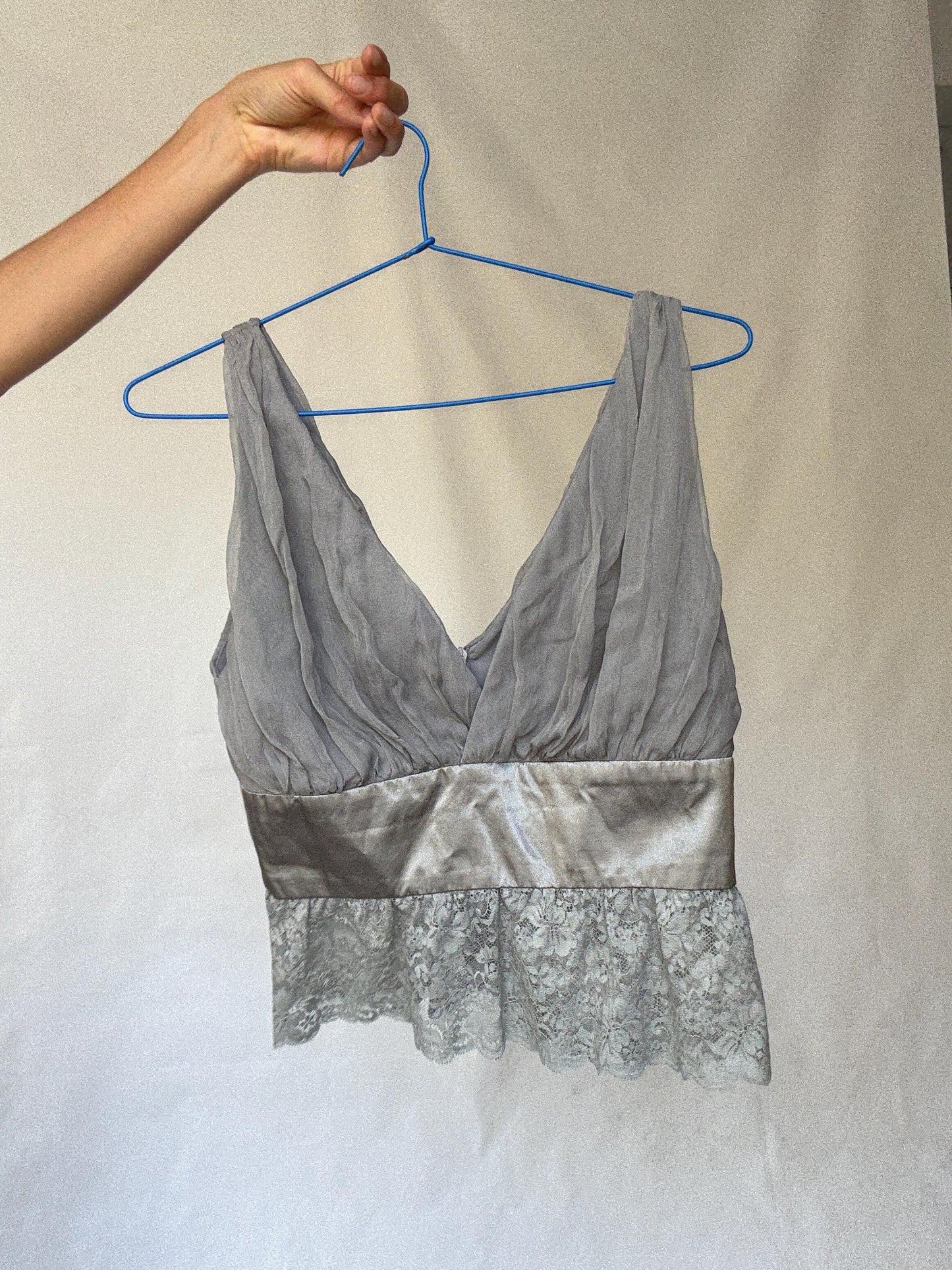 90s vintage Limited Edition Zuhair Murad for MNG Grey Silk Lace Camisole, Size M - L