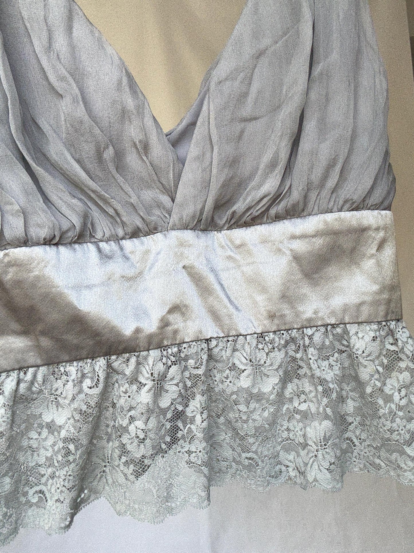 90s vintage Limited Edition Zuhair Murad for MNG Grey Silk Lace Camisole, Size M - L