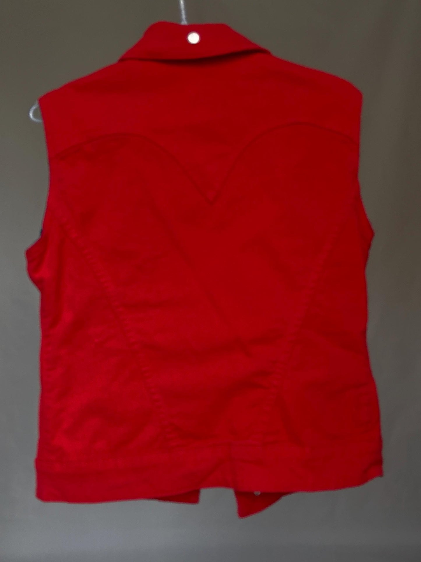 Desigual red sleeveless denim vest with embroidered yoke and bead details – boho western festival jacket size M - EU 38