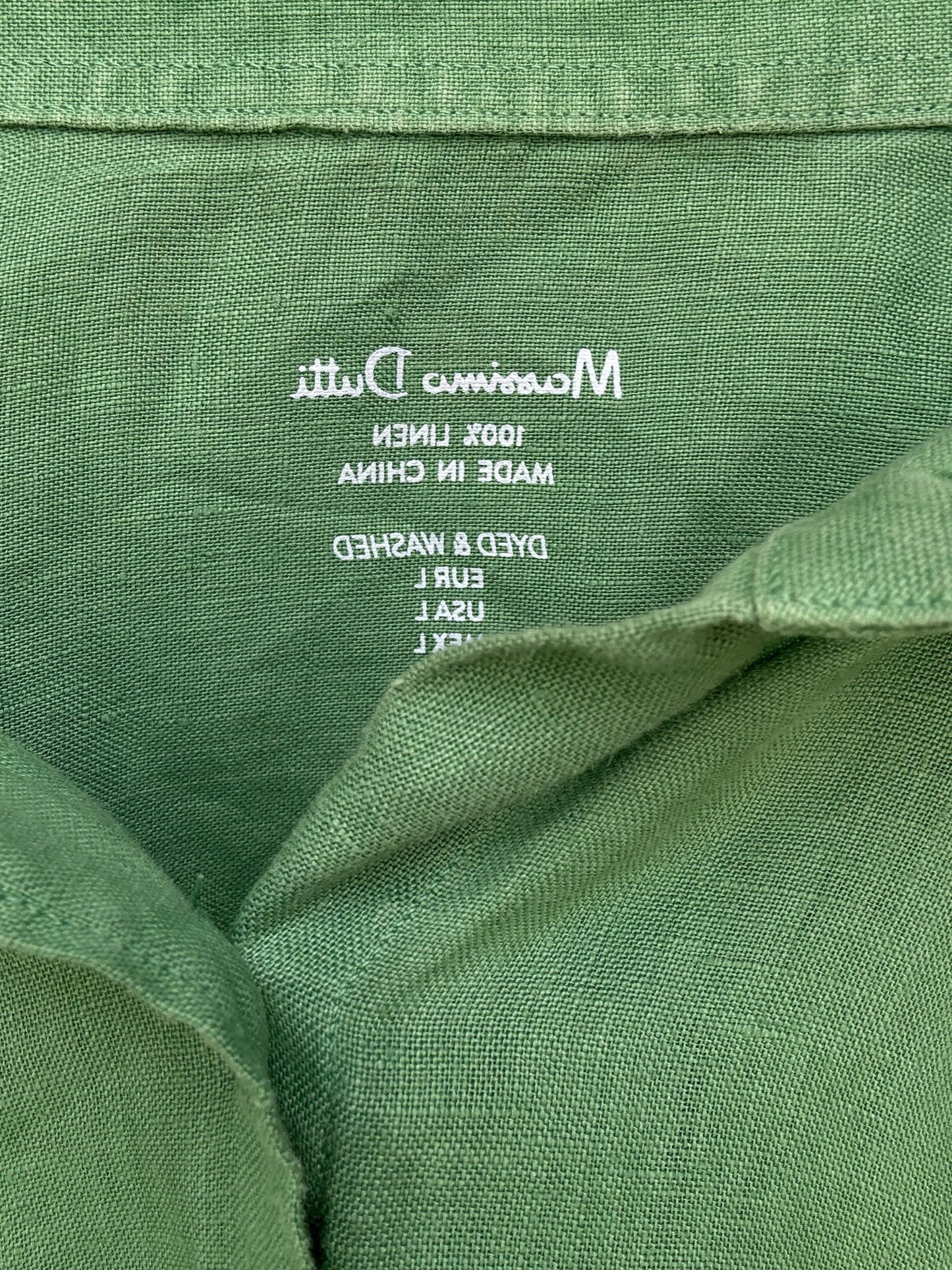 apple Green Massimo Dutti 100% linen shirt - Size EUR L – versatile unisex button-up in fresh trendy green, tie-front or classic fit