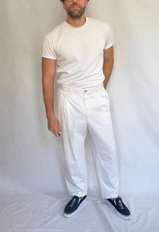 Burberry London white pants, cotton, relaxed straight leg, high waist, plaid lining detail, elegant Carolyn bessette, kennedy, 3XL (XXXL).