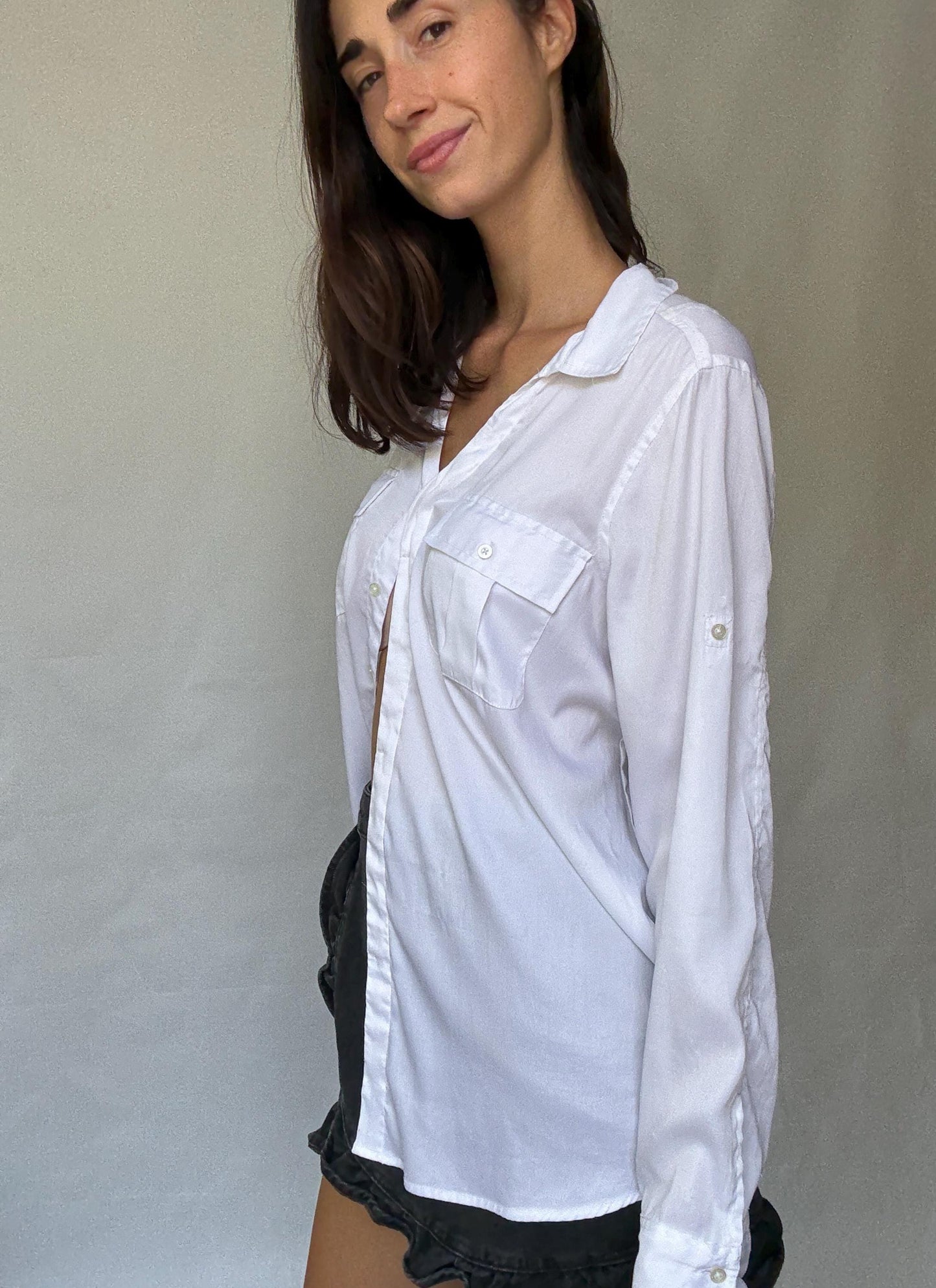 Calvin Klein Jeans white button-up shirt M | shiny front jersey back | Men long sleeve designer clothing