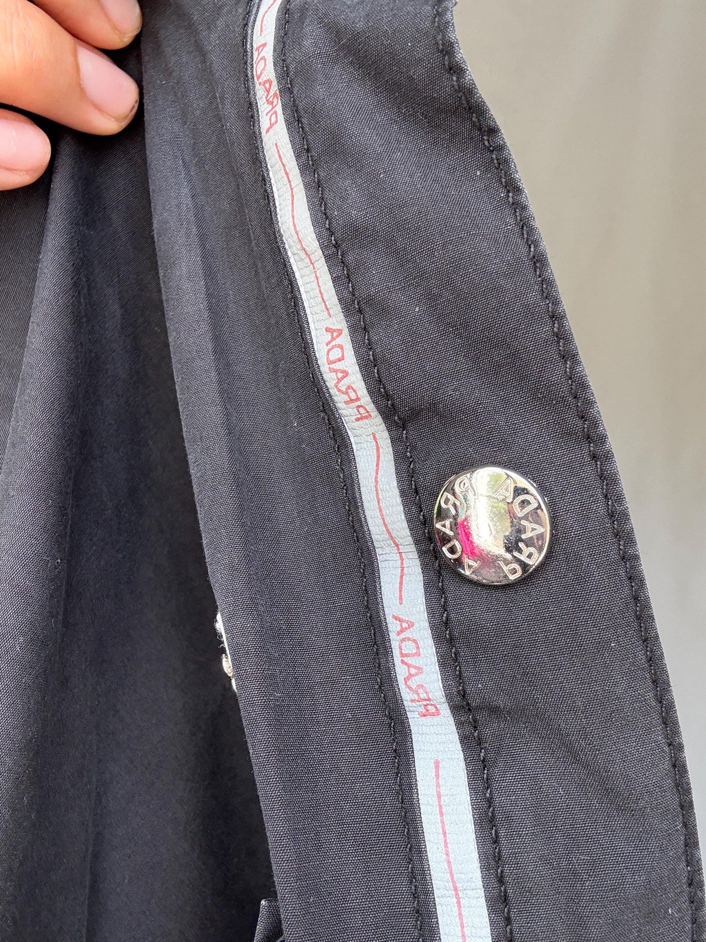 Vintage Prada black short sleeve shirt L | 100% cotton logo trim blouse, Y2K runway style, unisex streetwear luxury top