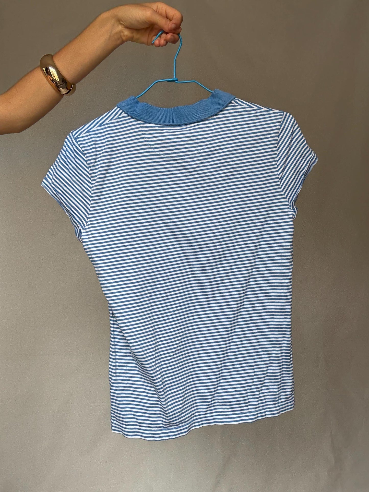 Retro 90s Blue Striped Lacoste Polo Shirt - US Size L - Casual Streetwear Style, Perfect for Vintage Aesthetic Enthusiasts