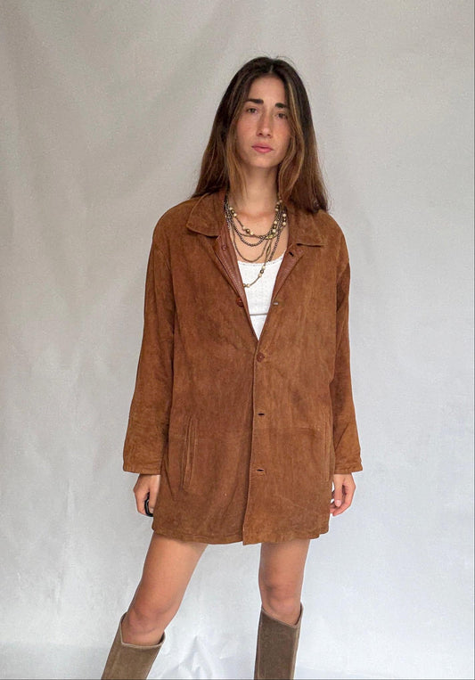 Vintage Brown Suede Leather Coat by Emidio Tucci