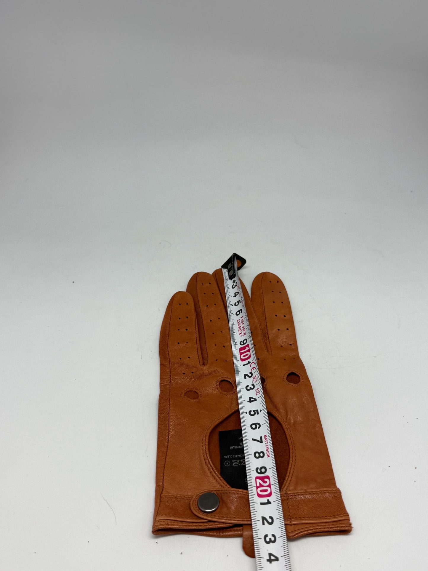 Brown driving leather gloves, genuine leather, perforated design, button closure, vintage 90s, US L/XL, versatile accessory