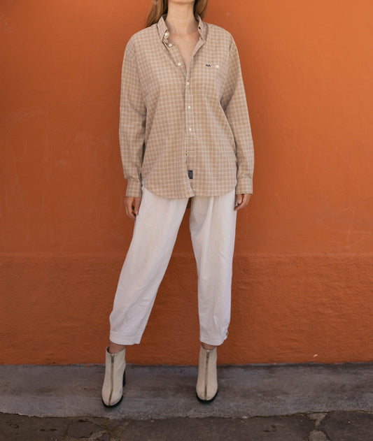 Vintage Thomas Burberry shirt, Beige button up blouse, Smart designer clothing