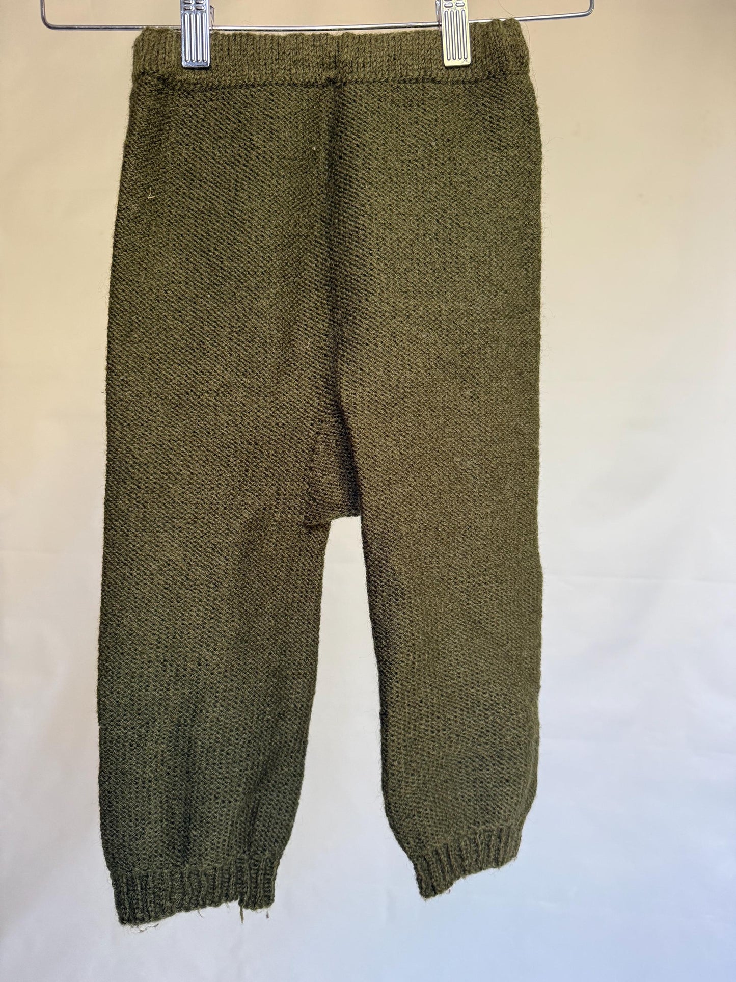 Vintage forest green knit children pants, wool blend feel, casual style, 3-4 years, cozy playtime wear