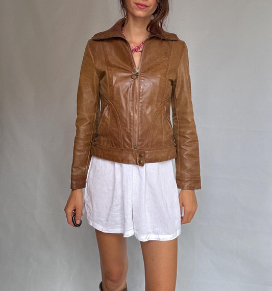 Vintage Brown Genuine Leather Women's Jacket — detail