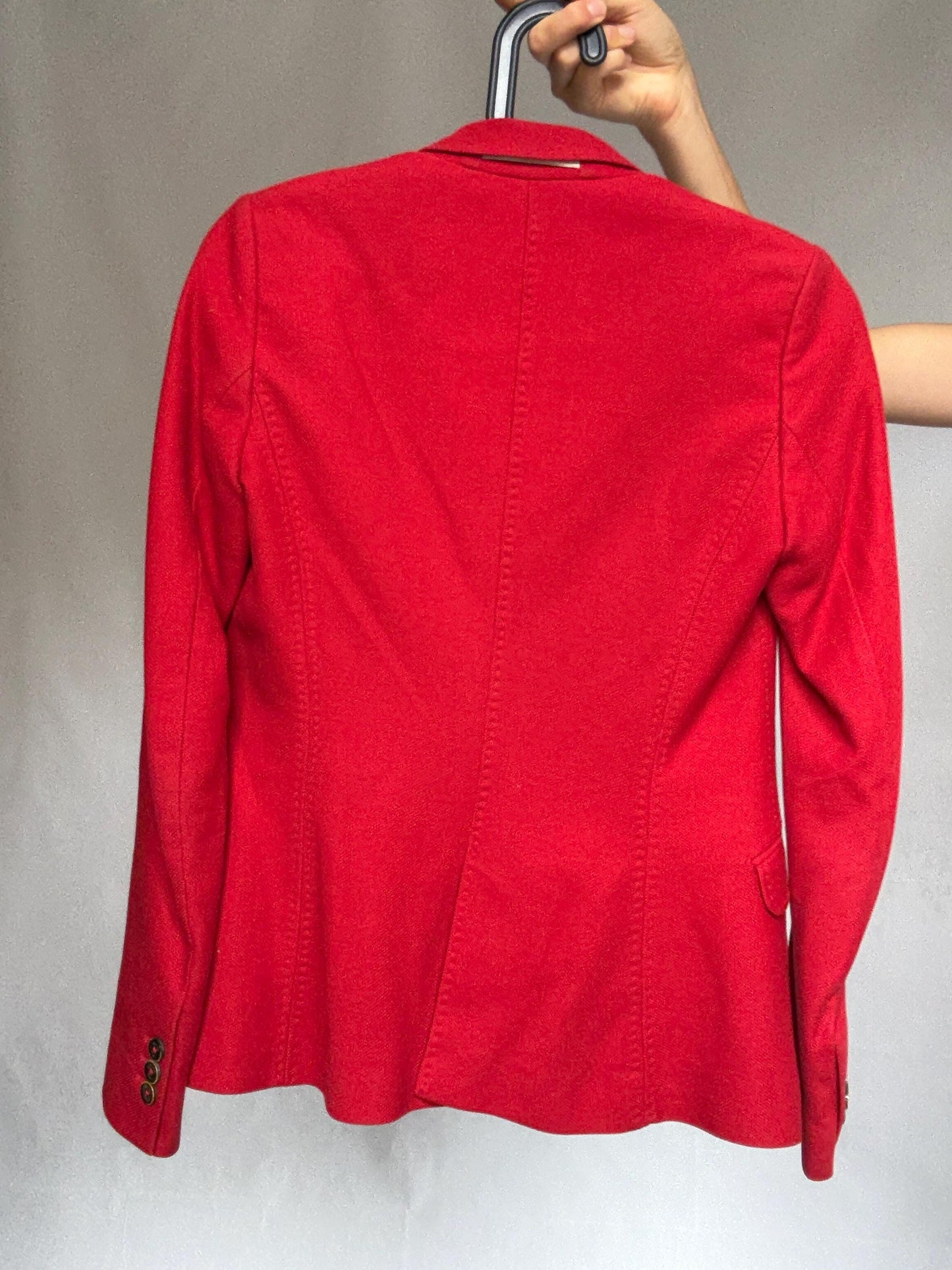 Massimo Dutti red blazer, cotton, tailored fit, classic lapel, vibrant red, minimalist chic, US S, office professional