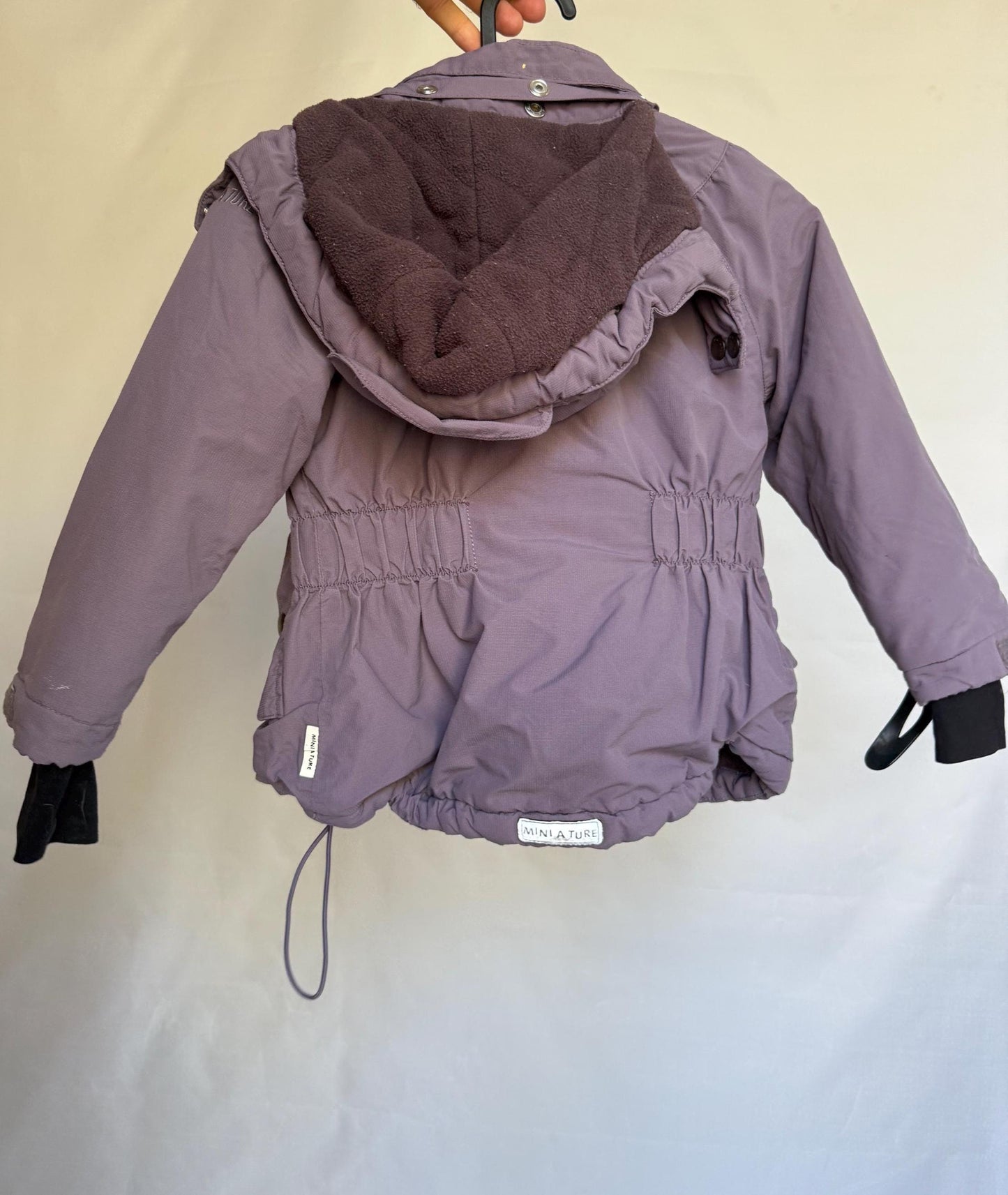 Mini a ture Copenhagen children's winter coat, zipper and snap closure, hood with plush lining, elastic waist, casual prep, EU 104