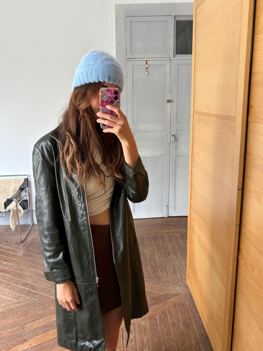 Light Blue Vintage Angora Knit Beanie — detail