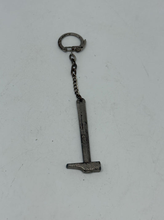 Vintage metal hammer keychain, novelty design, unique charm, slightly worn finish, casual, streetwear accessory, one size