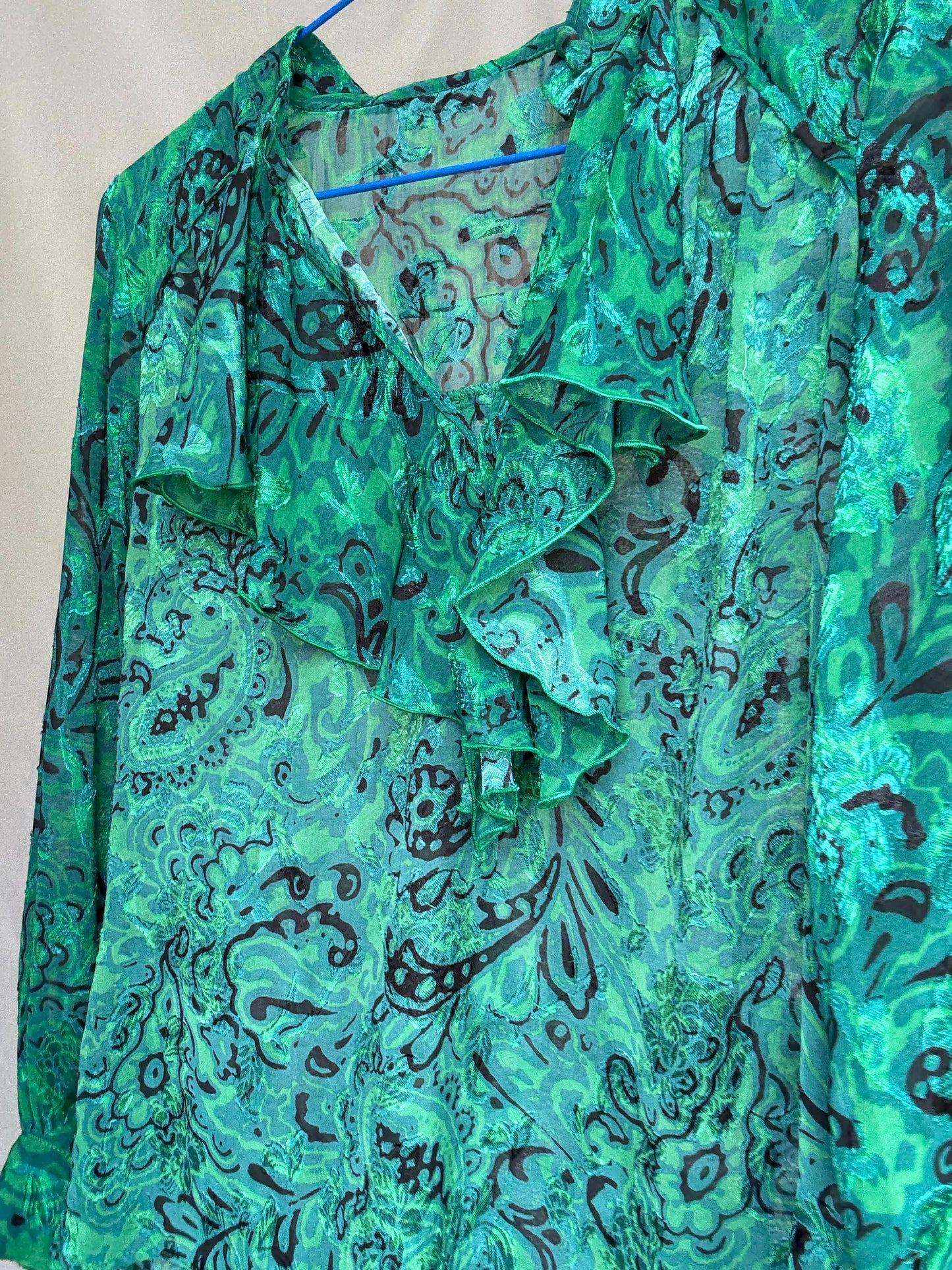 Vintage Green Paisley Chiffon Blouse — additional view 10